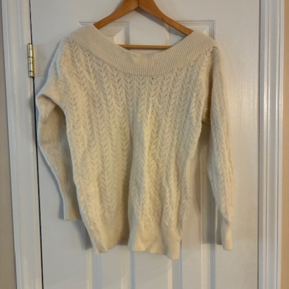 iB Diffusion Vtg Women's Wool Angora Cream Boatneck Off The Shoulder Sweater L